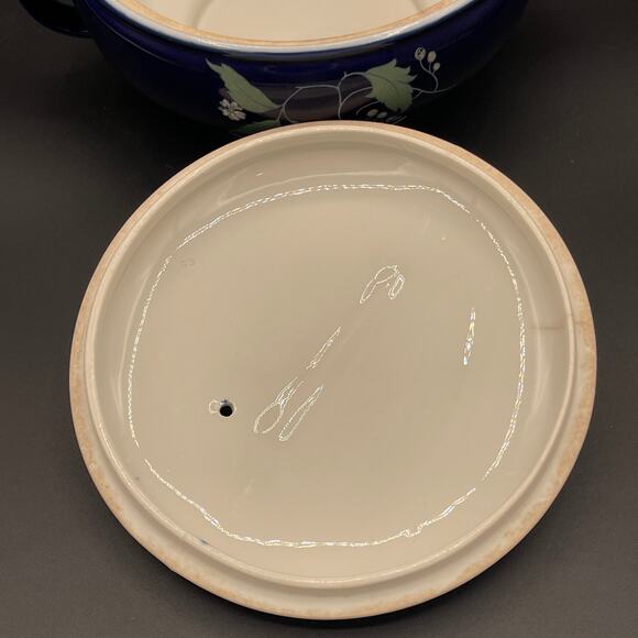 Vtg Hall China Sundial Casserole Dish with Lid - Cobalt Blue Garden Decal - Picture 7 of 10
